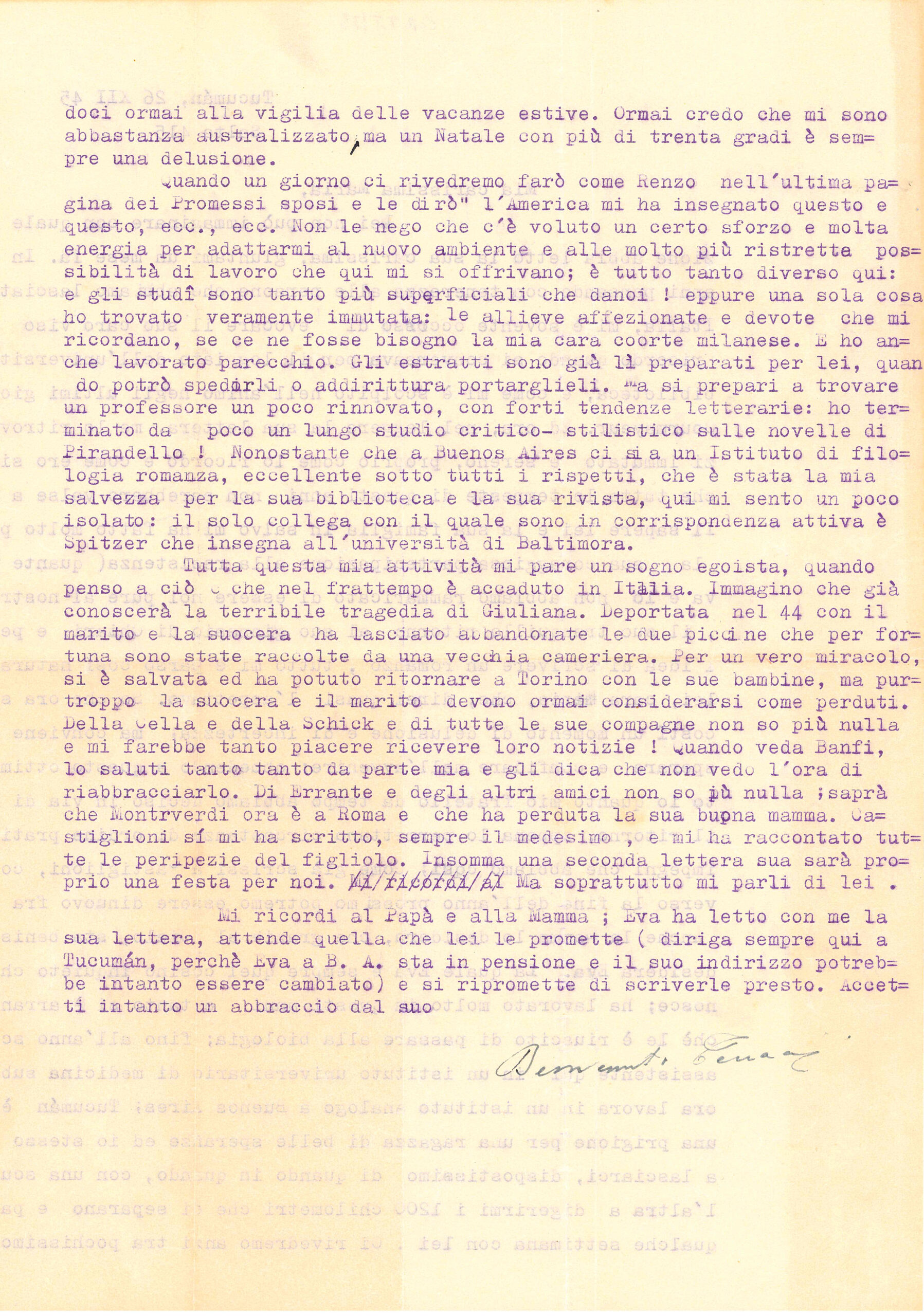 Lettera di Benvenuto Terracini dall’Argentina (26 dicembre 1945) - verso