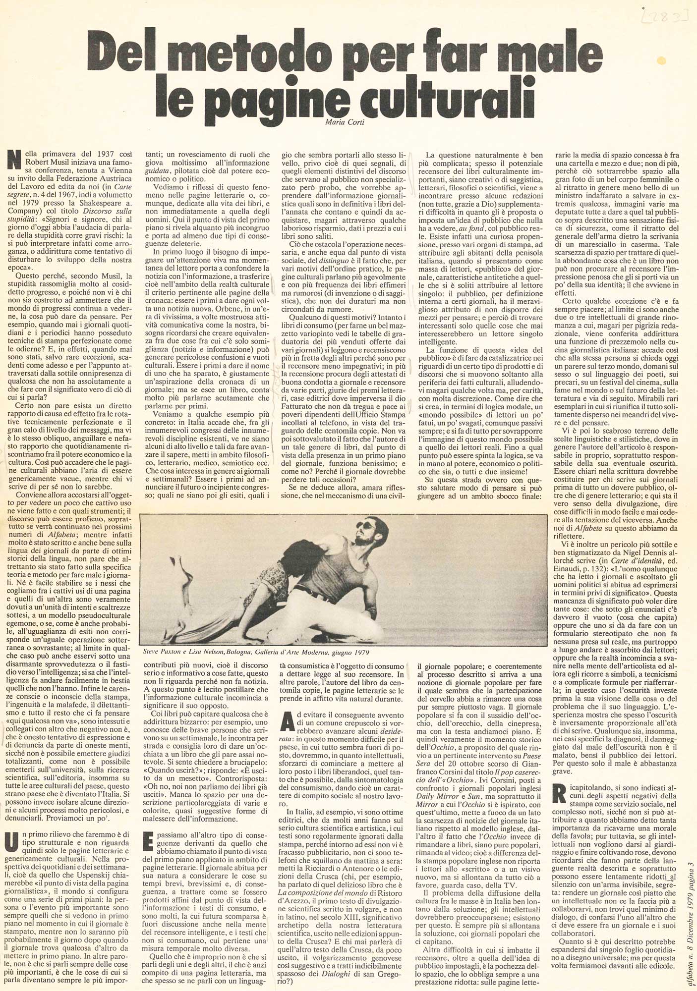 Del metodo per far male le pagine culturali, «Alfabeta», n. 8, dicembre 1979