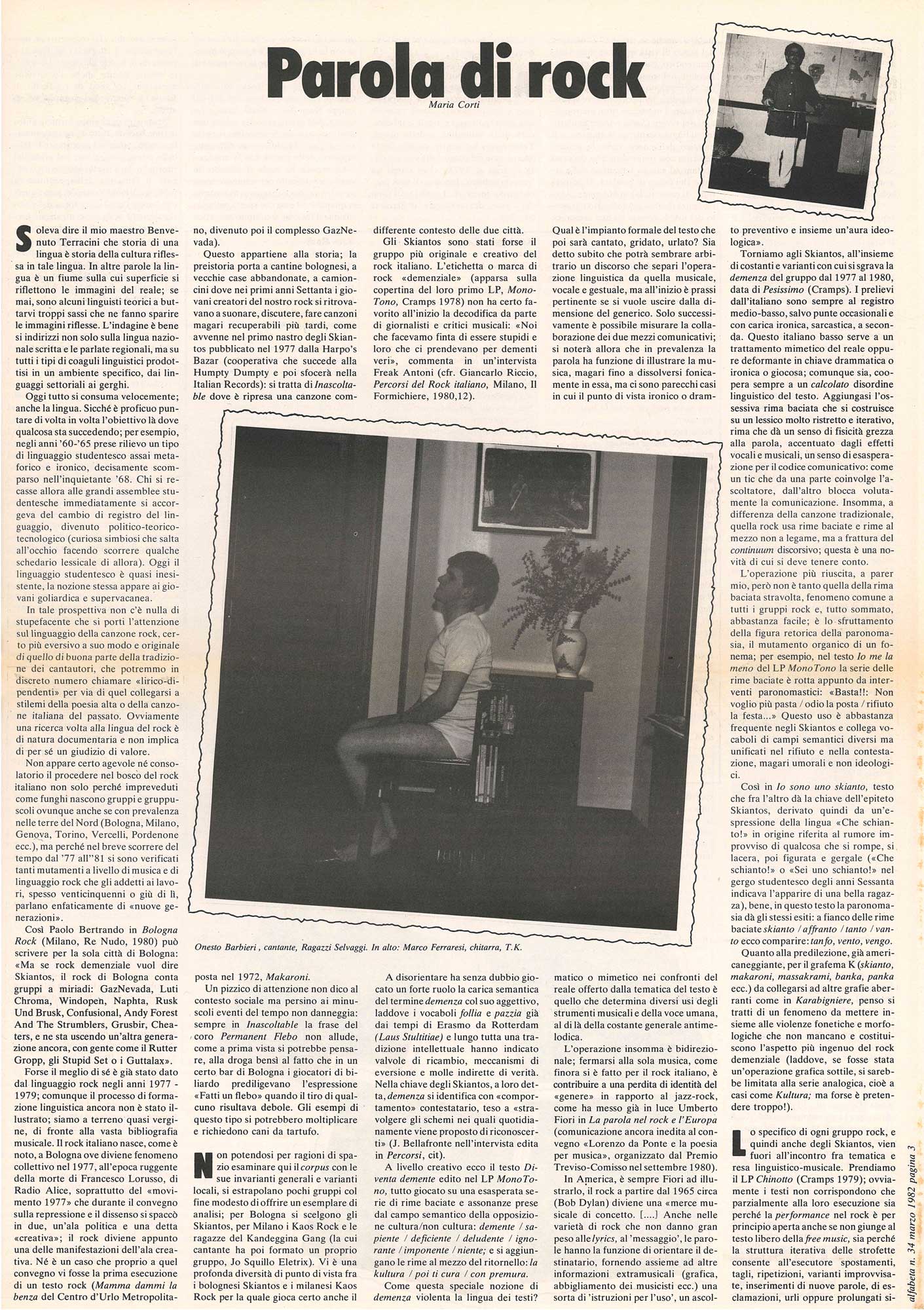 Parola di rock, «Alfabeta», n. 34, marzo 1982 - 1