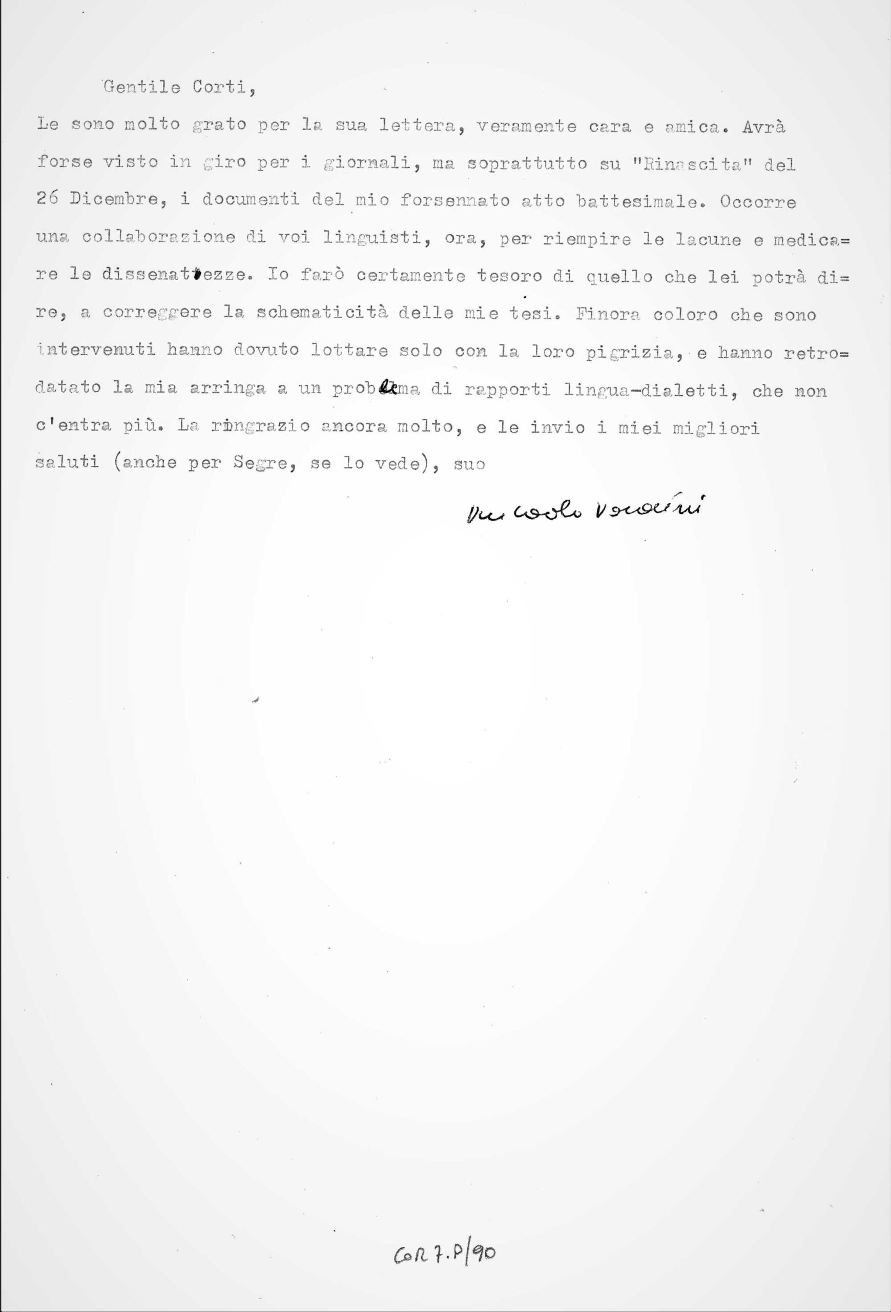 Lettera di Pierpaolo Pasolini a Maria Corti